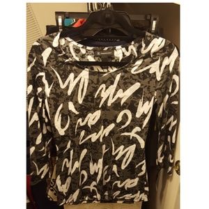 INC Black and White Blouse Three Quarter Sleeve